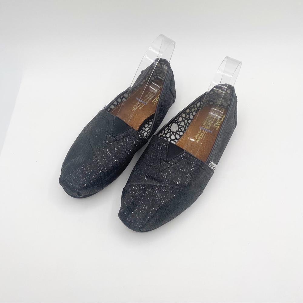 Toms Black Glitter Slip-On Shoes Casual Shoes Black Comfortable Shoes Size 8